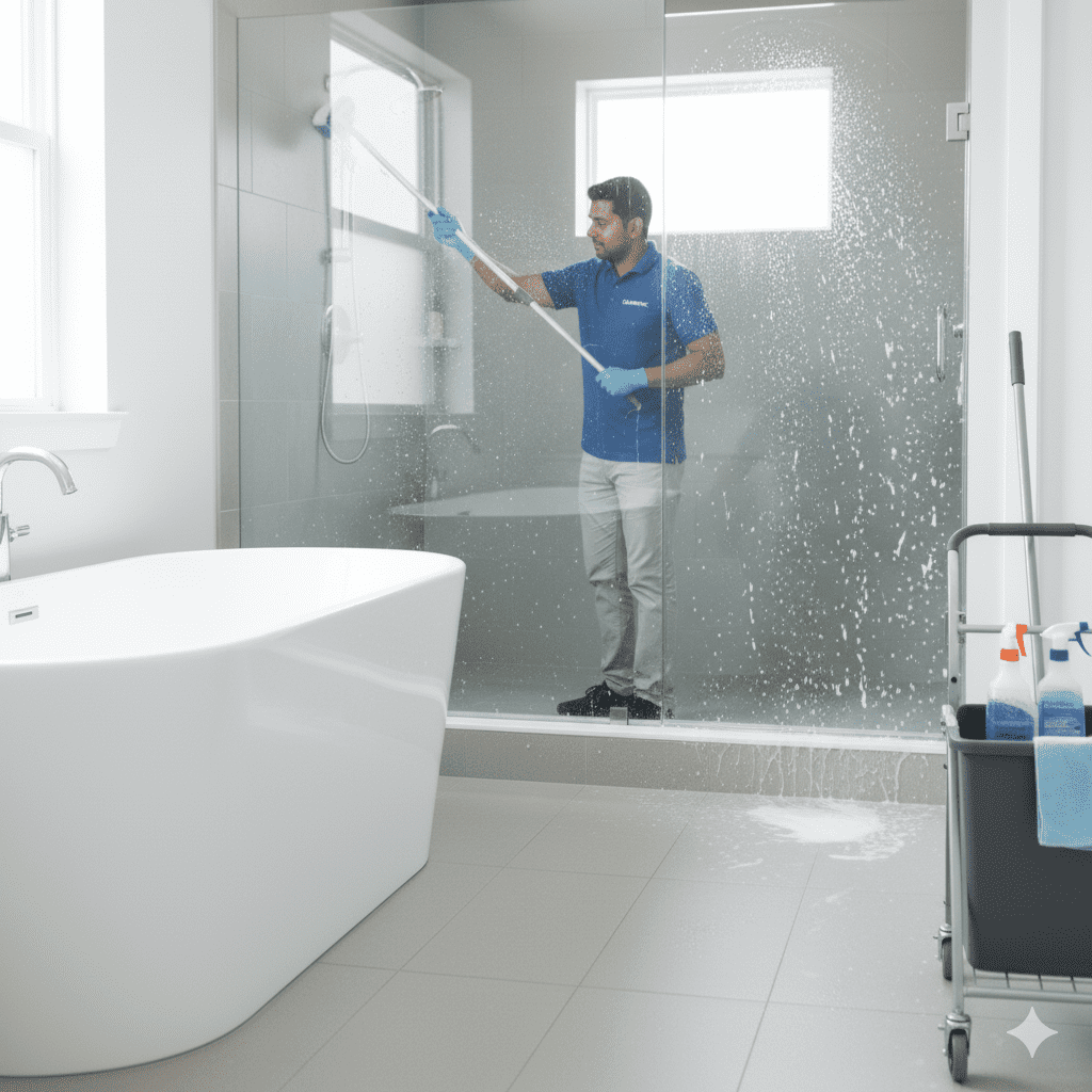 bathroom glass partition cleaning